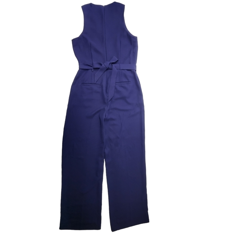 Banana Republic Tie Waist Jumpsuit Wide Leg Sleeveless V-Neck Navy Blue, Size 6 - Picture 3 of 15